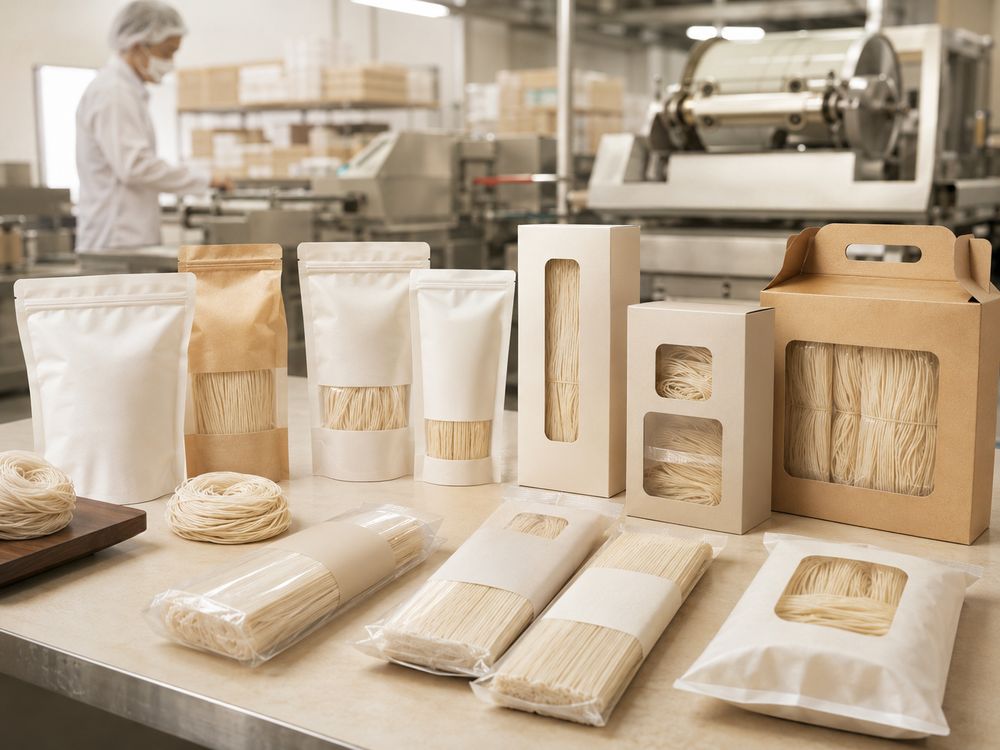 Private-label mee suah packaging samples produced for an OEM partner at the LJMX factory
