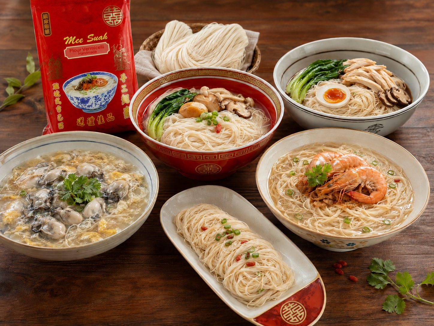 Types of mee suah dishes with LJMX noodles
